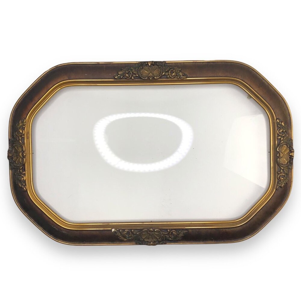 Antique Gold Victorian Domed Bubble Convex Glass Frame 23x15" Octagonal Hanging